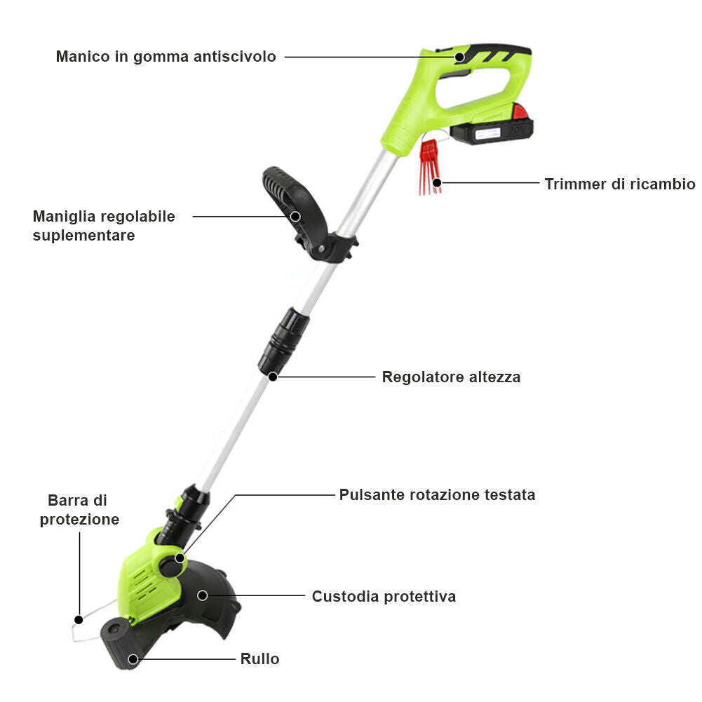 Decespugliatore Elettrico a Batteria Litio 20V Tagliaerba Tagliabordi Rasaerba
