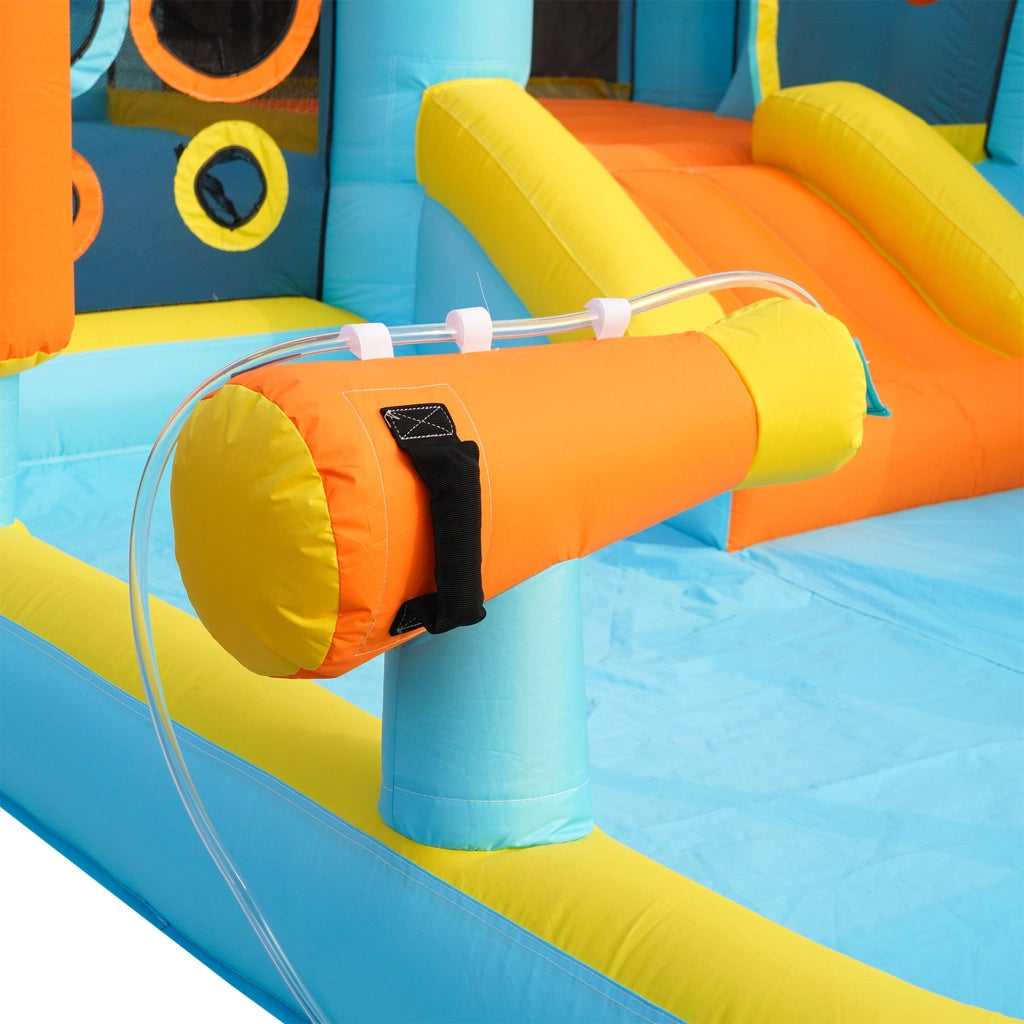 Castello gonfiabile con scivolo, piscina, campo da calcio e canestro in tessuto oxford colorato 360 × 320 × 200 cm