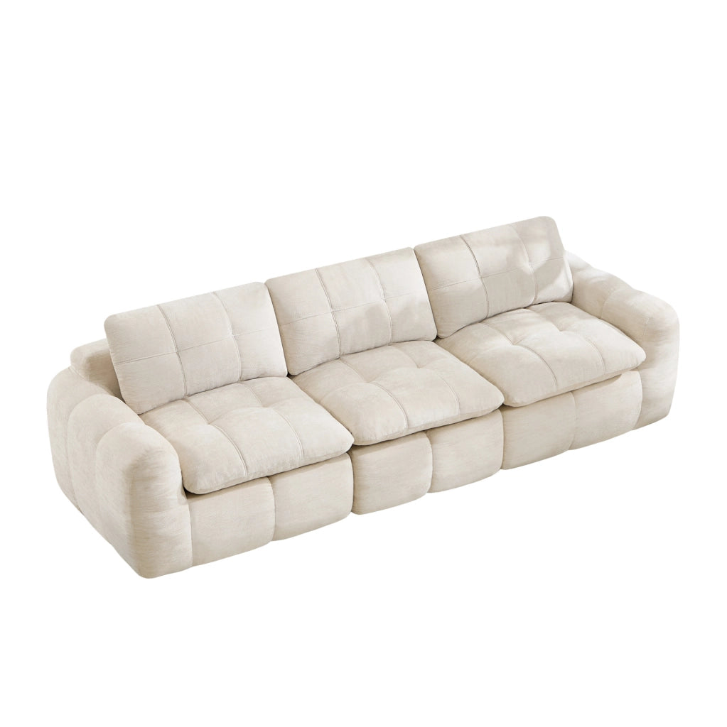 Divano modulare senza telaio in ciniglia beige; 264 x 97 x 68 cm