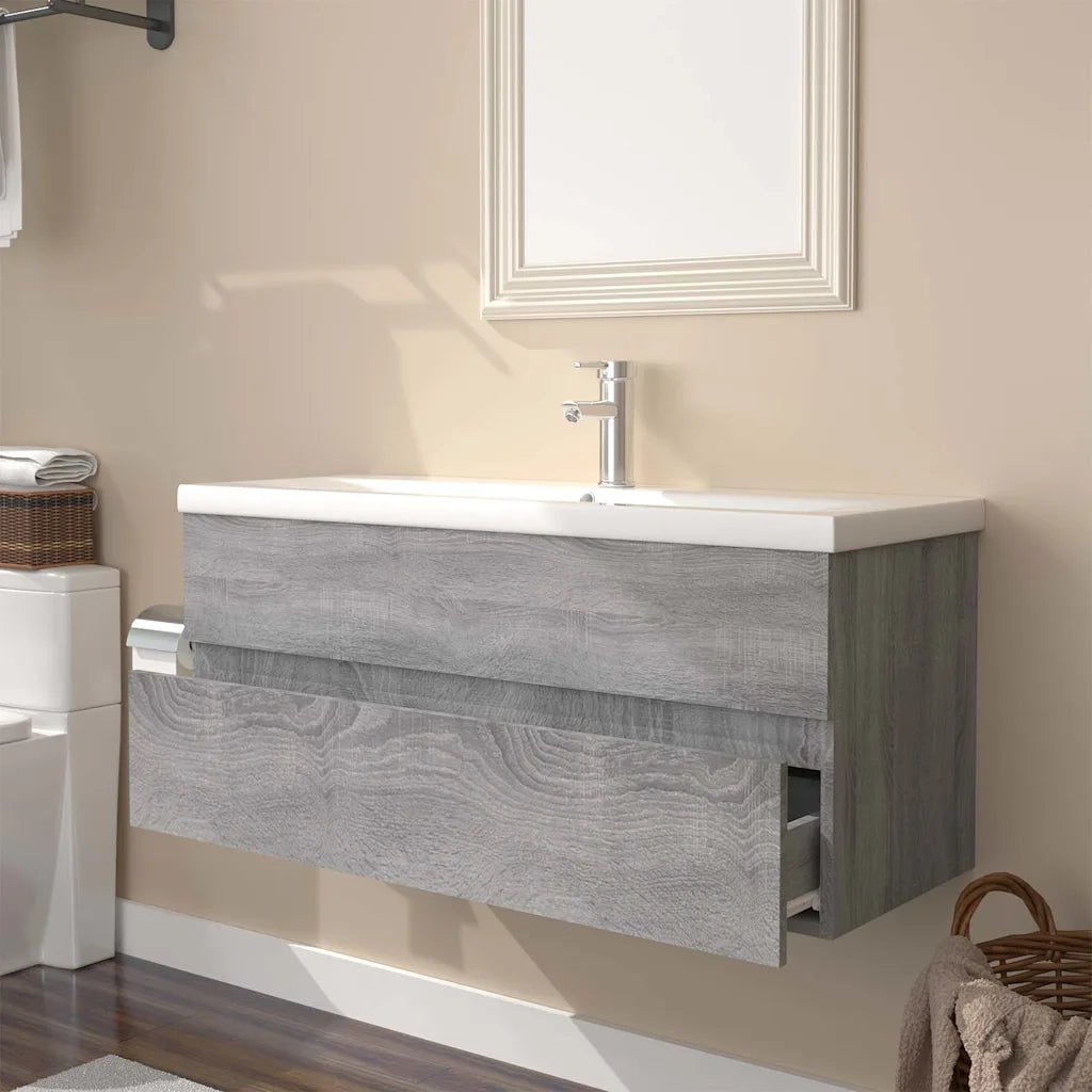 Mobile Bagno e Lavabo Integrato Grigio Sonoma Legno Multistrato 3152886