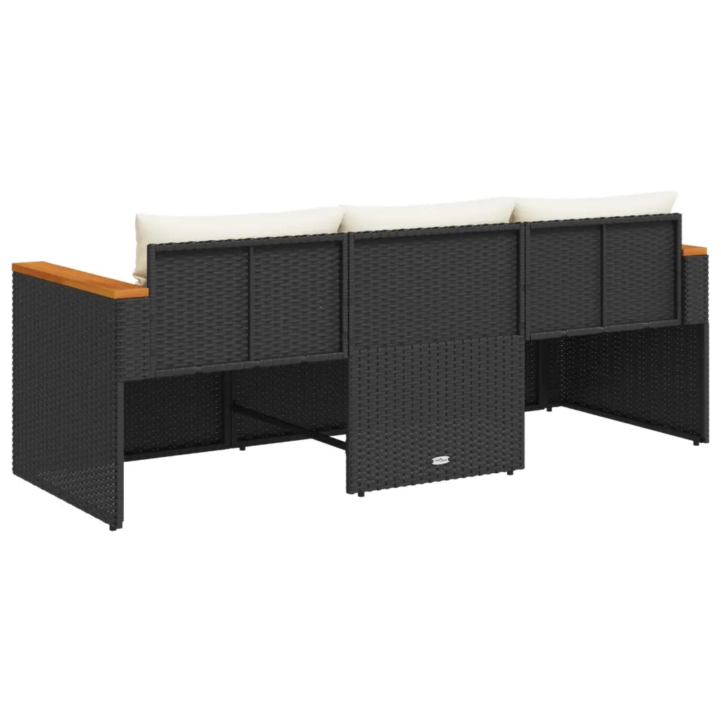 Divano da Giardino a 3 Posti con Cuscini Nero in Polyrattan 365829