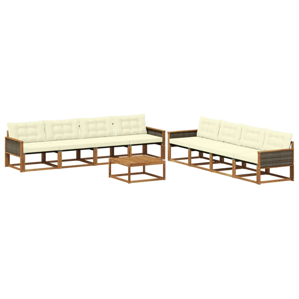 Set di divani da esterno con cuscino 9 pcs Naturale e Crema
