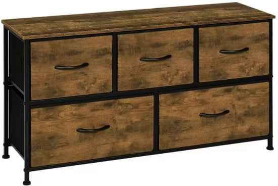 TV Dresser con 5 Lavelle - Comodino con Superficie in Legno e Struttura in Metallo - Per Salotto, Camera da Letto o Hall - Stile Vintage in Legno - 100x54x30 cm - Stabile e Spazievolutivo