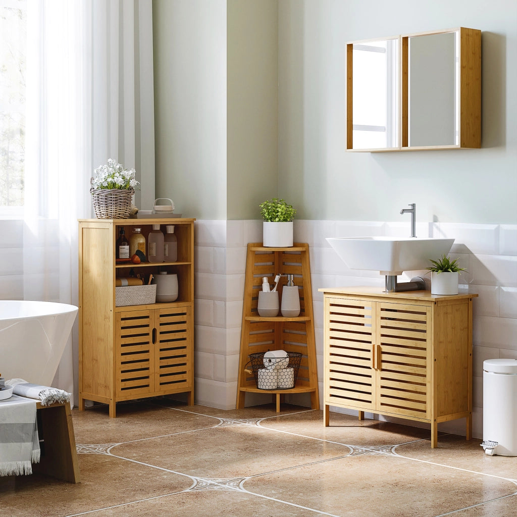 Mobiletto sottolavabo bagno 2 ante ¨C zephmum ¨C bamb¨´ 66x29x61,5 cm