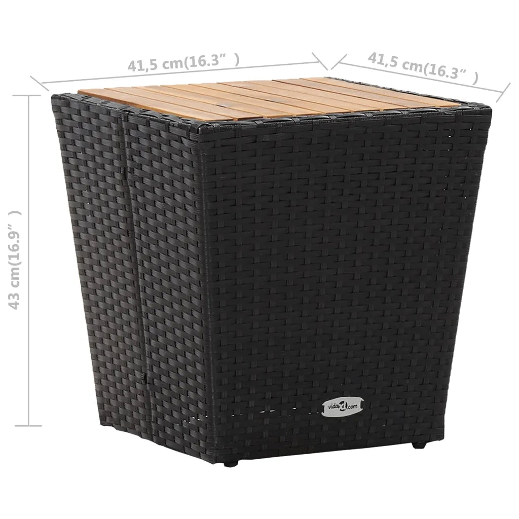 Tavolino Nero 41,5x41,5x43 cm in Polyrattan e Legno di Acacia 46197