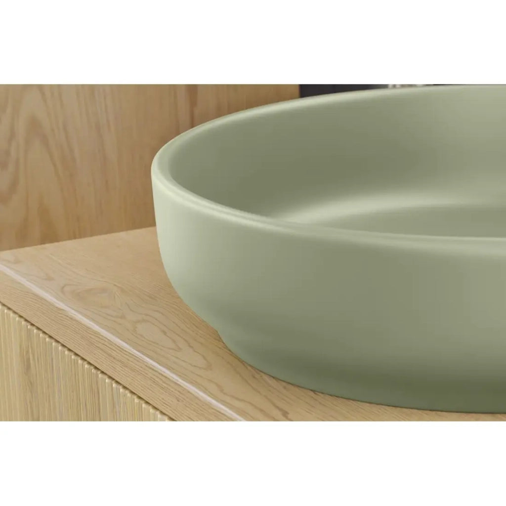 Lavabo da appoggio rotondo 40 cm in ceramica verde oliva opaco
