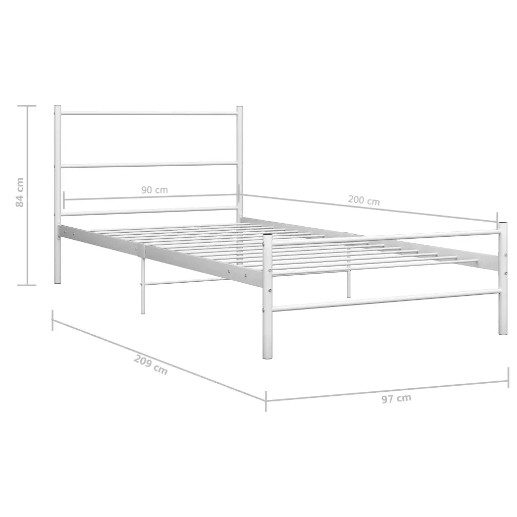 Letto singolo | Letto per adulti | Giroletto Bianco in Metallo 90x200 cm