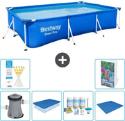 Piscina in Acciaio Reclinabile Pro - 300 x 201 x 66 cm - Blu - Inclusa Pompa Copertura - Kit di Manutenzione - Copertura del Fondo - 7 pezzi