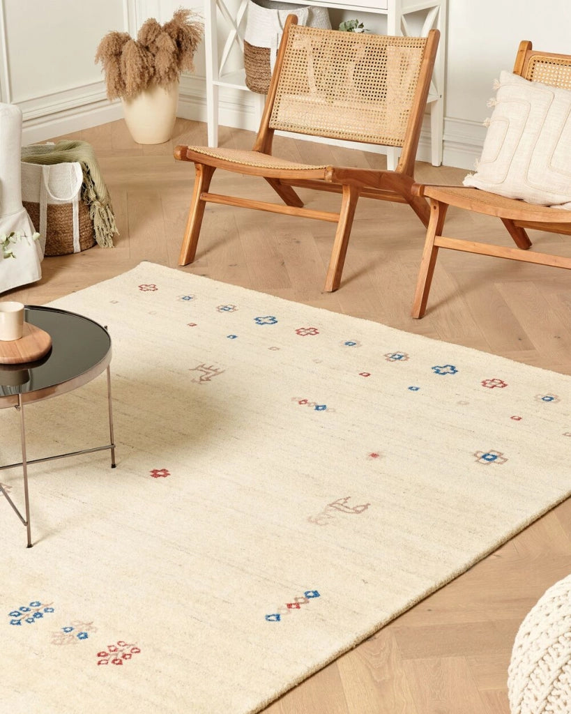 Tappeto Gabbeh di lana beige motivo floreale 200 x 300 cm soggiorno camera da letto