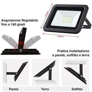 Faro Led 30W Luce Alta Luminosita 2550lm Faretto Esterno Slim Bianco Freddo IP65