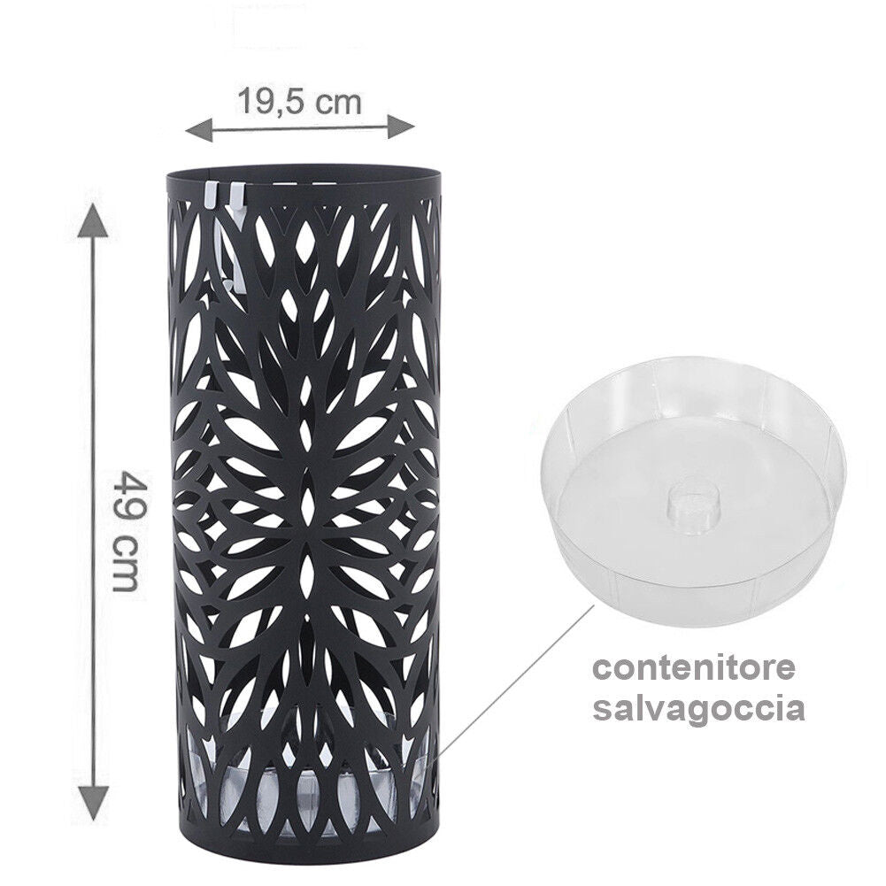 Portaombrelli in Ferro Design Rotondo Stand Nero Vaschetta Salvagoccia