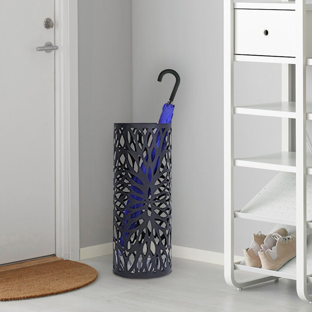 Portaombrelli in Ferro Design Rotondo Stand Nero Vaschetta Salvagoccia