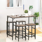 Set tavolo alto ULEVR 100x60x88 cm con 4 sgabelli, stile industriale marrone rustico e nero