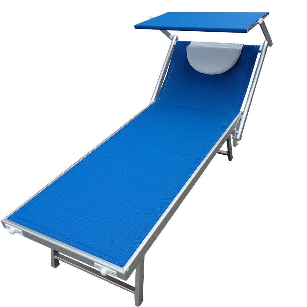 Lettino Prendisole Lido Alluminio Parasole e Cuscino Piscina Mare Giardino Blu