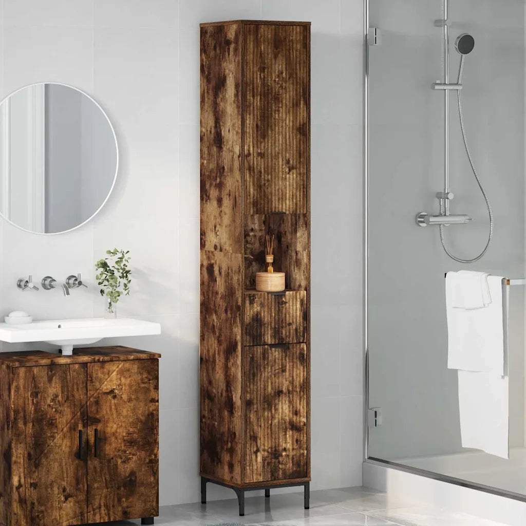 Mobile da Bagno con cassetto Rovere fumé 31,5 x 33 x 190 cm