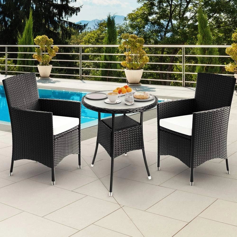 Casaria Set Mobili Balcone Tavolo e 2 Sedie in Polyrattan da Giardino Esterno Terrazza Outdoor