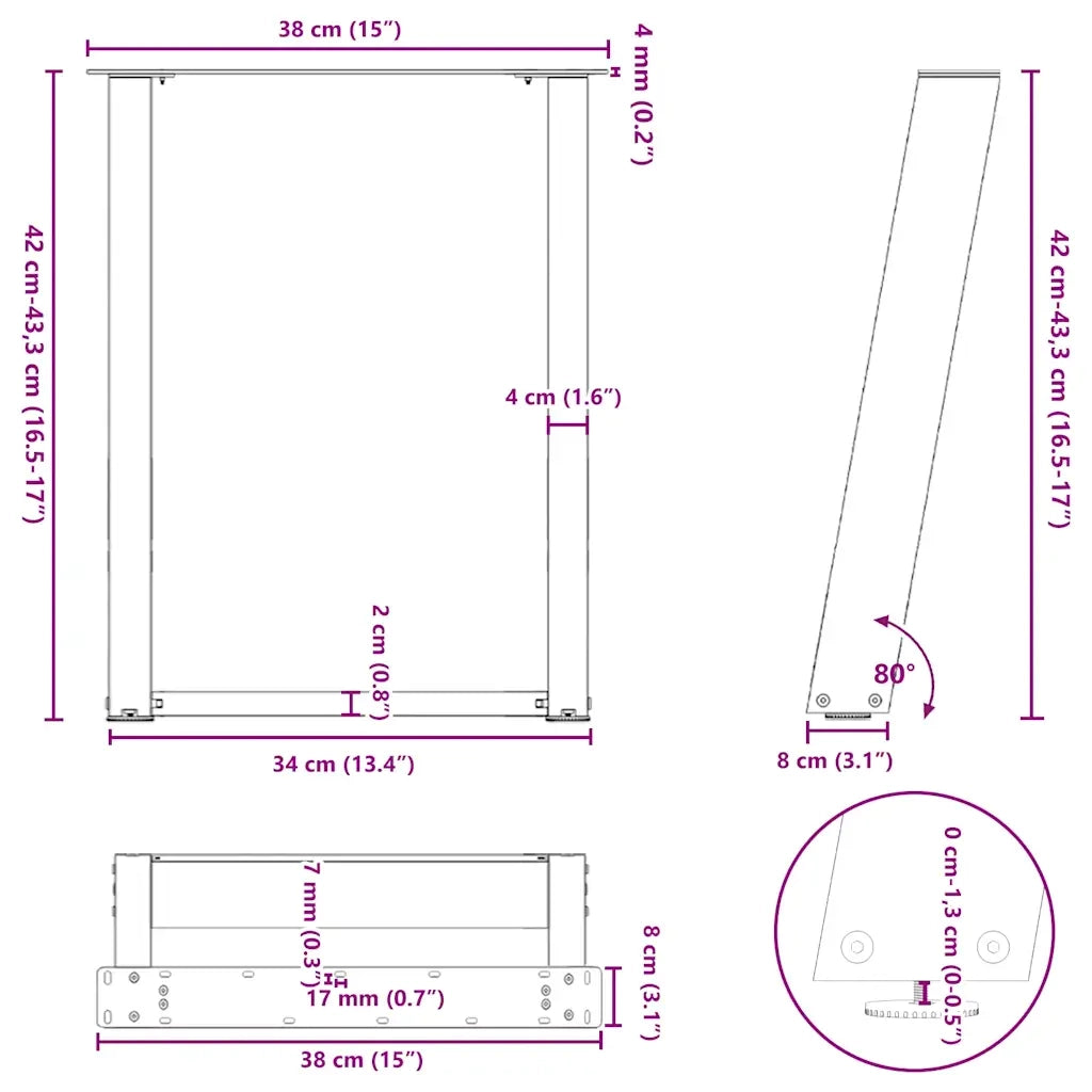 Gambe per Tavolino da CaffÃ¨ a Forma di U 2 pz Nere 38x(42-43) cm Acciaio