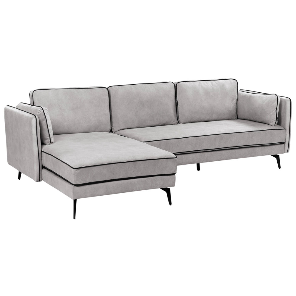Divano 3 posti angolare regolabile lato destro in velluto grigio chiaro stile moderno design classico