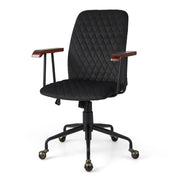 Sedia girevole da ufficio in velluto nero 62,5 x 60,5 x 89,5-97,5 cm schienale ergonomico inclinabile stile vintage chic in velluto nero 20_0018858
