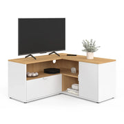 IDMarket - Mobile TV angolare BALTAZAR 90 x 90 cm in faggio e bianco