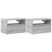 Set di 2 Comodini | Armadio da Notte | Mobiletto da notte a Muro Grigio Sonoma 45x26x28,5 cm