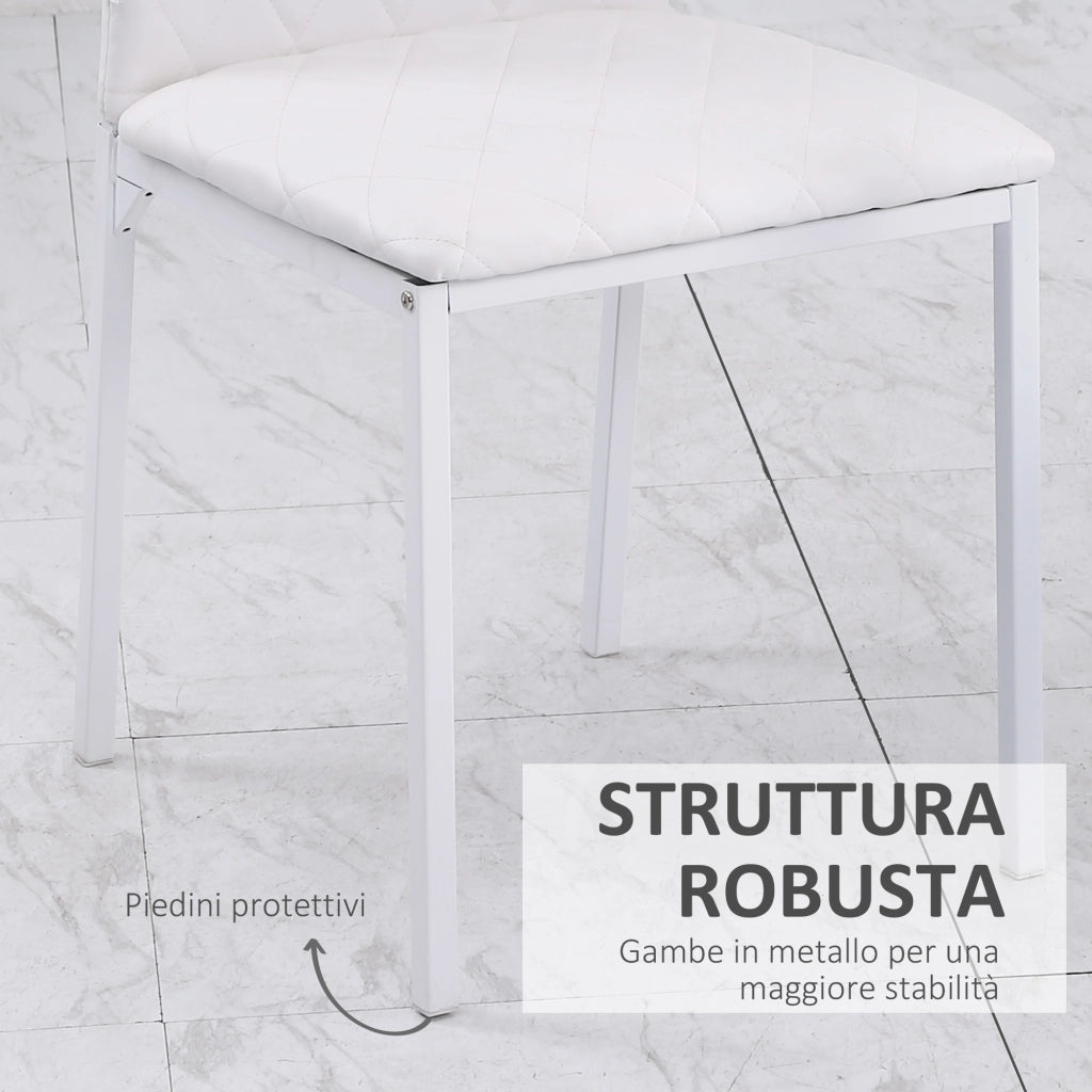 Set 4 Sedie Imbottite per Sala da Pranzo con Rivestimento in Similpelle, 41x50x91cm - Bianco