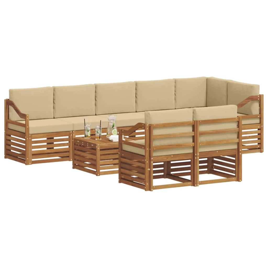 Set divani 9 pcs Naturale e Beige Legno di Acacia Massello