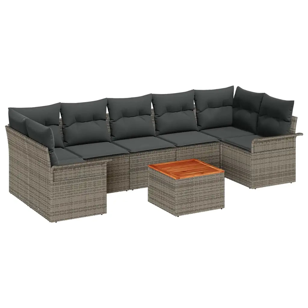 Set Divano da Giardino con cuscino 8 pcs Grigio polyrattan