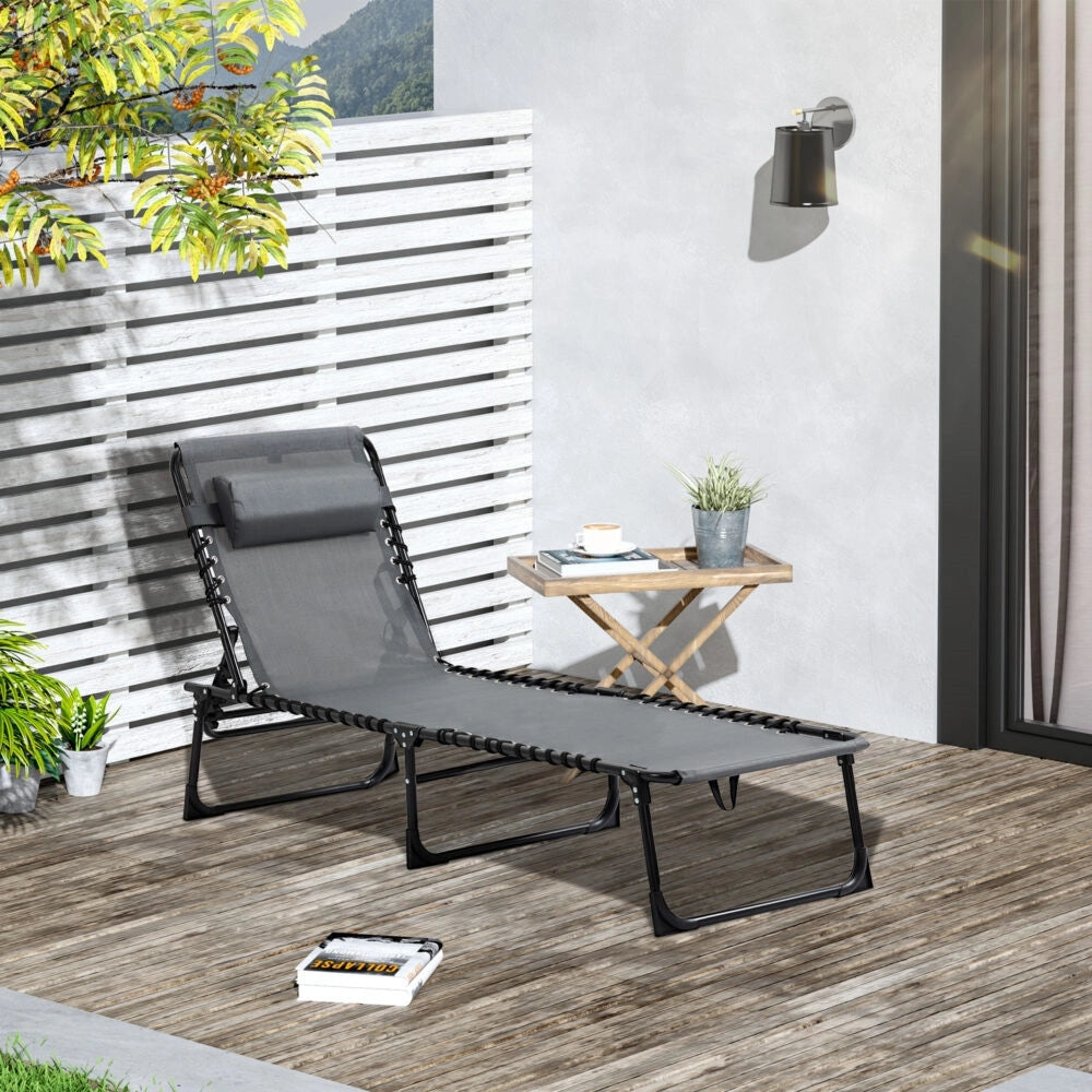 Trade Shop - Lettino Prendisole Sdraio Senza Parasole In Textilene Grigio Reclinabile Giardino 483008 -
