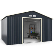 Casetta da giardino in metallo 340 x 255 x 210 cm sicura con 2 porte scorrevoli stile industriale lamiera di acciaio grigia 20_0020795