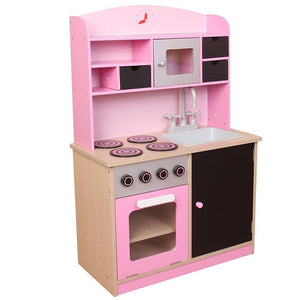Cucina Legno Giocattolo per Bambini con Anta e Cassetti Lavagna 60x30x90cm Rosa
