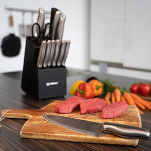 Set Coltelli 15 Pezzi Coltelli da Cucina Affilati con Blocco Supporto Multicolor