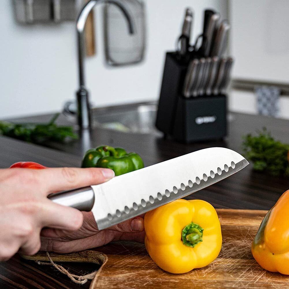 Set Coltelli 15 Pezzi Coltelli da Cucina Affilati con Blocco Supporto Multicolor