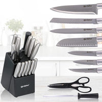 Set Coltelli 15 Pezzi Coltelli da Cucina Affilati con Blocco Supporto Multicolor