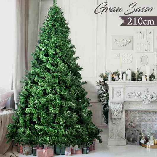 Albero Di Natale 210 cm Gran Sasso Super Folto 1417 Rami Pino Verde Base a Croce