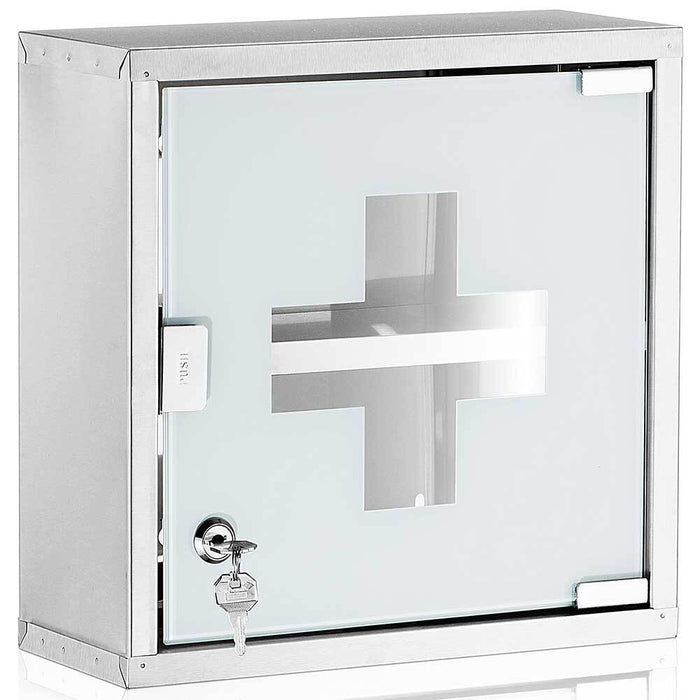 Armadietto Armadio Porta Medicinali Acciaio Inox Vetro Satinato 30x30x12 cm