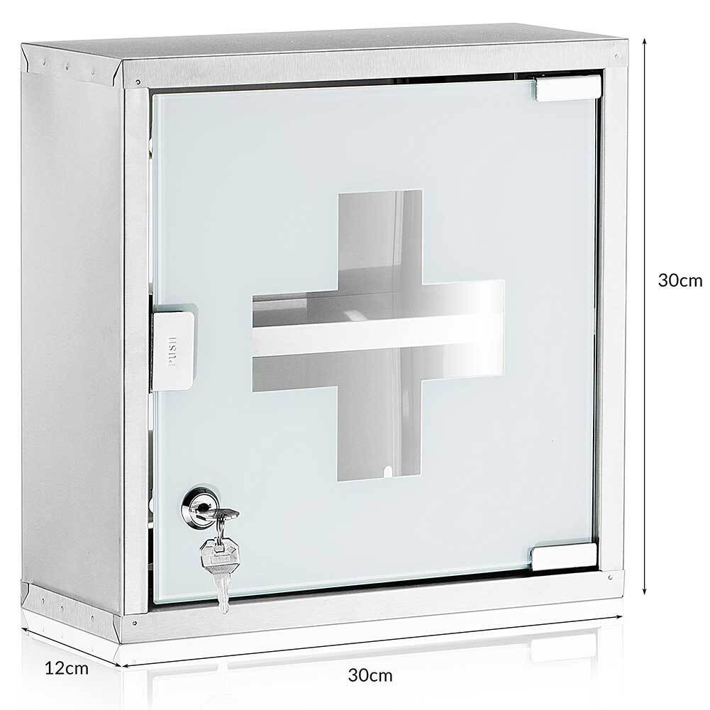 Armadietto Armadio Porta Medicinali Acciaio Inox Vetro Satinato 30x30x12 cm