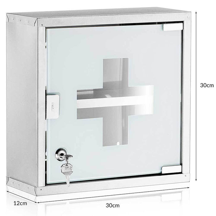 Armadietto Armadio Porta Medicinali Acciaio Inox Vetro Satinato 30x30x12 cm