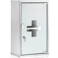 Armadietto Armadio Porta Medicinali Acciaio Inox Vetro Satinato 49  x25 x 12 cm