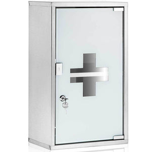 Armadietto Armadio Porta Medicinali Acciaio Inox Vetro Satinato 49  x25 x 12 cm