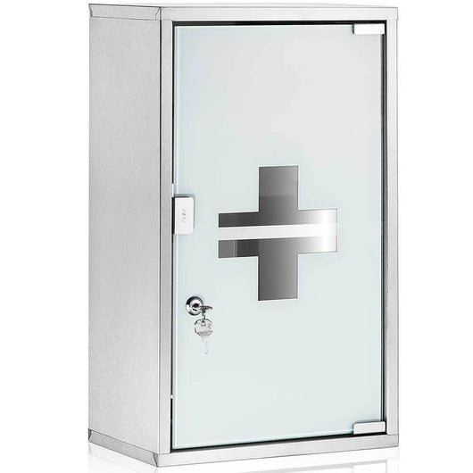 Armadietto Armadio Porta Medicinali Acciaio Inox Vetro Satinato 49  x25 x 12 cm