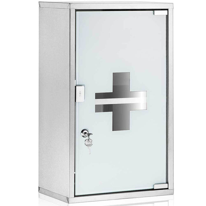 Armadietto Armadio Porta Medicinali Acciaio Inox Vetro Satinato 49  x25 x 12 cm