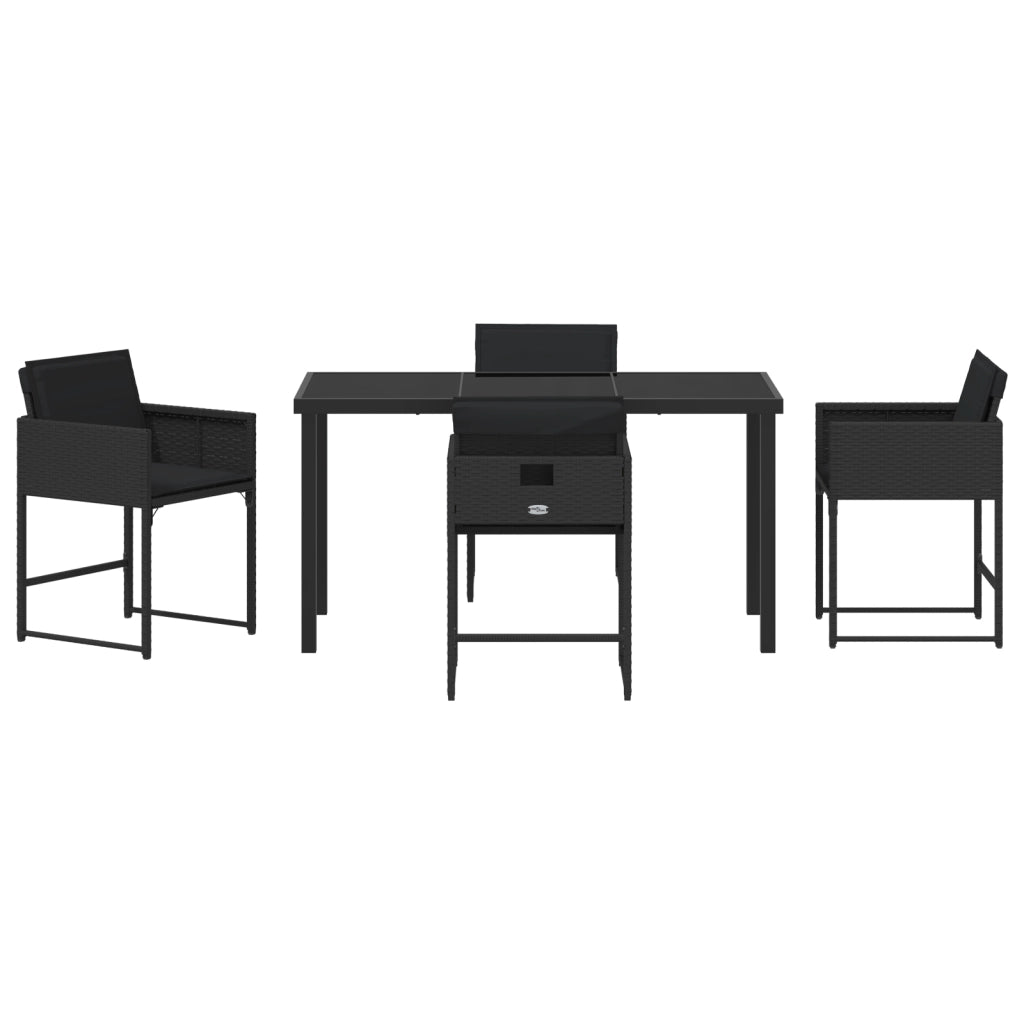 Set da Pranzo per Giardino da 5 Pezzi con Cuscini Nero Rattan PE