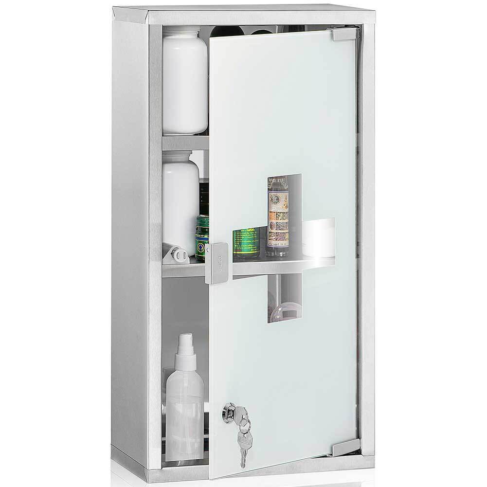 Armadietto Armadio Porta Medicinali Acciaio Inox Vetro Satinato 50x30x18 cm