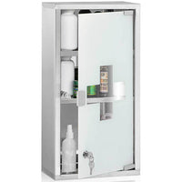 Armadietto Armadio Porta Medicinali Acciaio Inox Vetro Satinato 50x30x18 cm