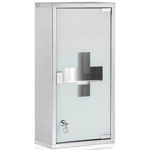 Armadietto Armadio Porta Medicinali Acciaio Inox Vetro Satinato 50x30x18 cm