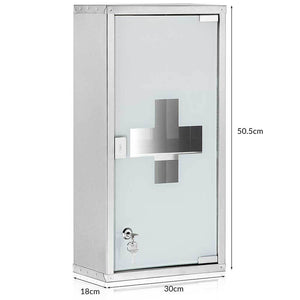 Armadietto Armadio Porta Medicinali Acciaio Inox Vetro Satinato 50x30x18 cm