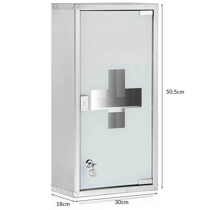 Armadietto Armadio Porta Medicinali Acciaio Inox Vetro Satinato 50x30x18 cm
