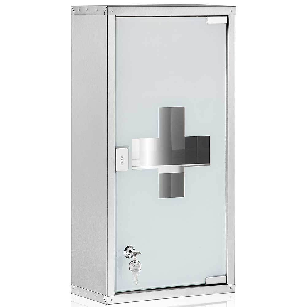 Armadietto Armadio Porta Medicinali Acciaio Inox Vetro Satinato 65,5x36x17 cm