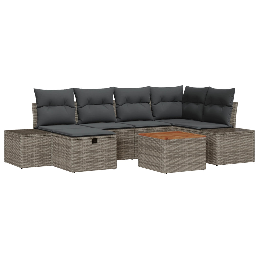 Set di divano da giardino 7 pezzi con cuscini grigio in polyrattan